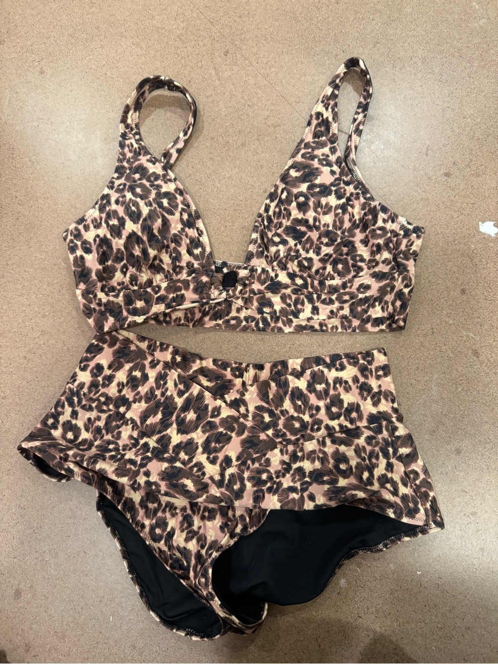 aerie Leopard Print Bikini Set in Brown and Black